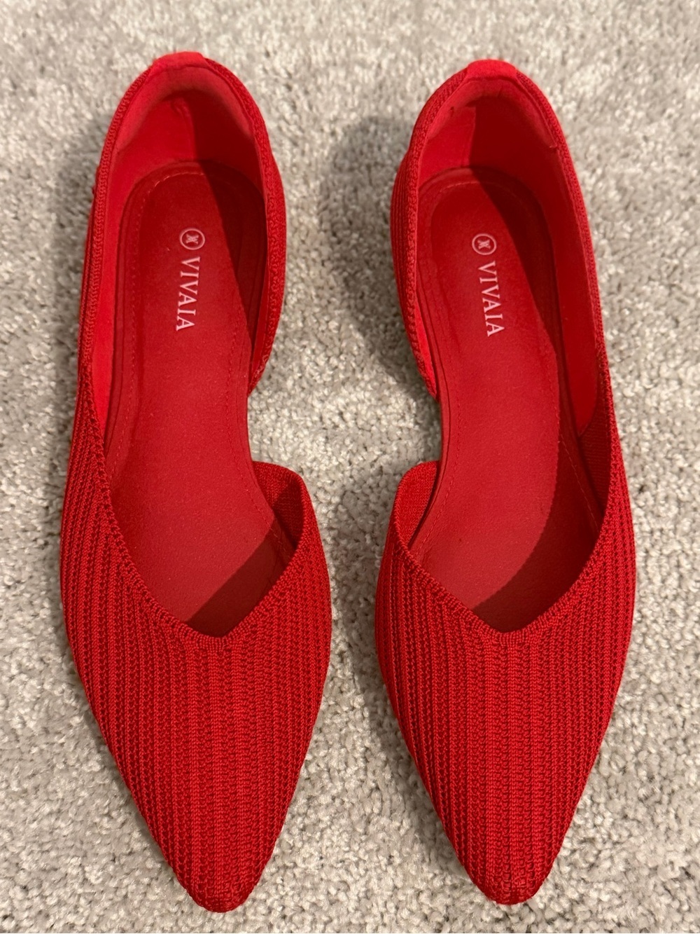 Vivaia Melia Red Pointed Knit Flats - Slip-On Comfort Size 37